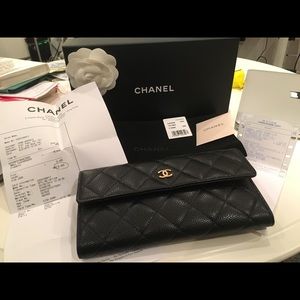 SOLD! Brand New Chanel Black Caviar Long Wallet